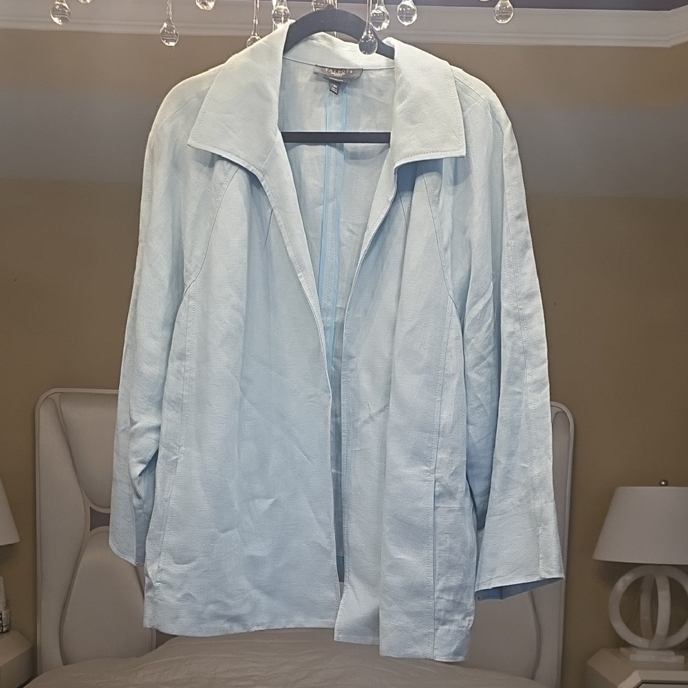 Talbots Pure Irish Linen  Light Blue Open-Front Blazer Size 3X
